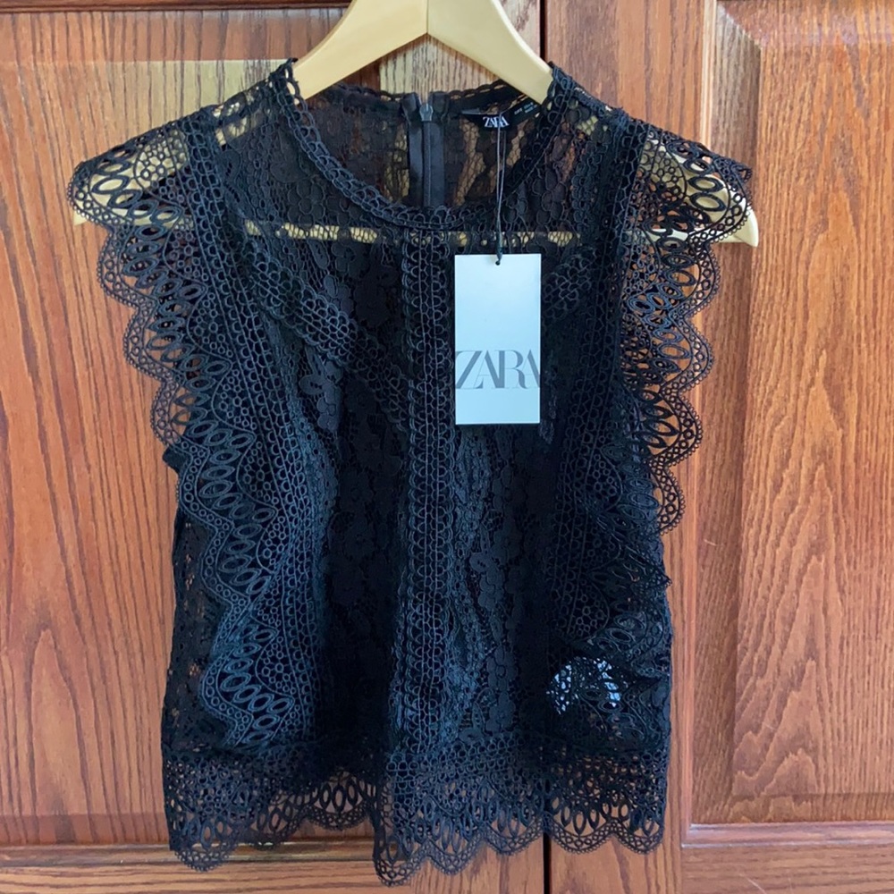 Lace see through black Zara top